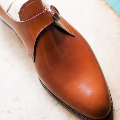 Handmade men's Tan monk calf leather shoes,Men monk dress shoes