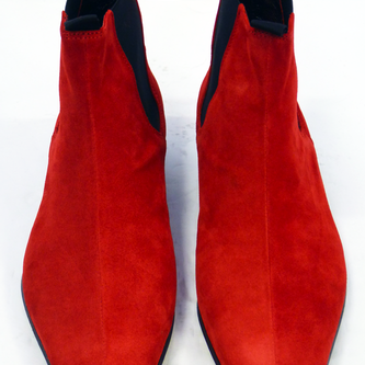 Handmade men red color pointed toe suede boot , Men's ankle boots with cuban heel