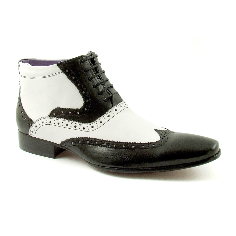 Black And White Wingtip Ankle Boots 