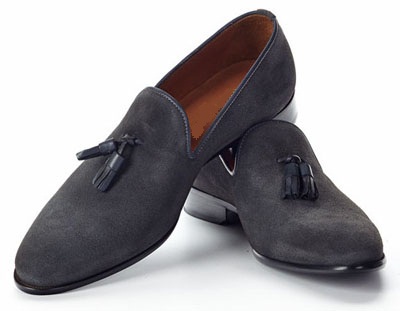 Handmade Men Dark Gray Moccasins Shoes 