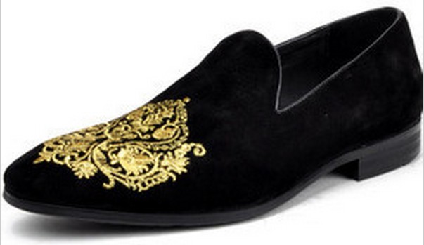 Men Black Velvet Handmade Shoes With 
