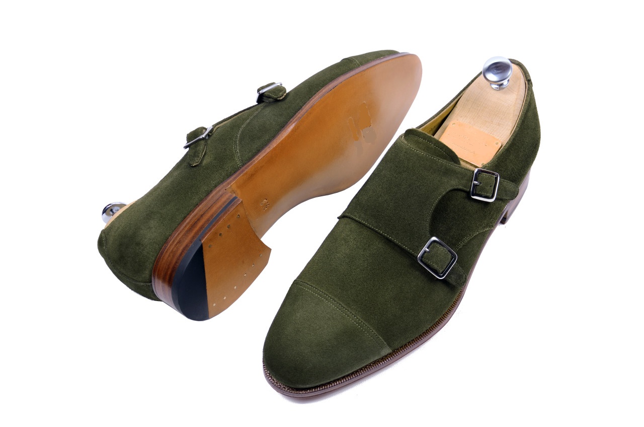 Men Green Double Monk Suede Leather Shoes on Luulla