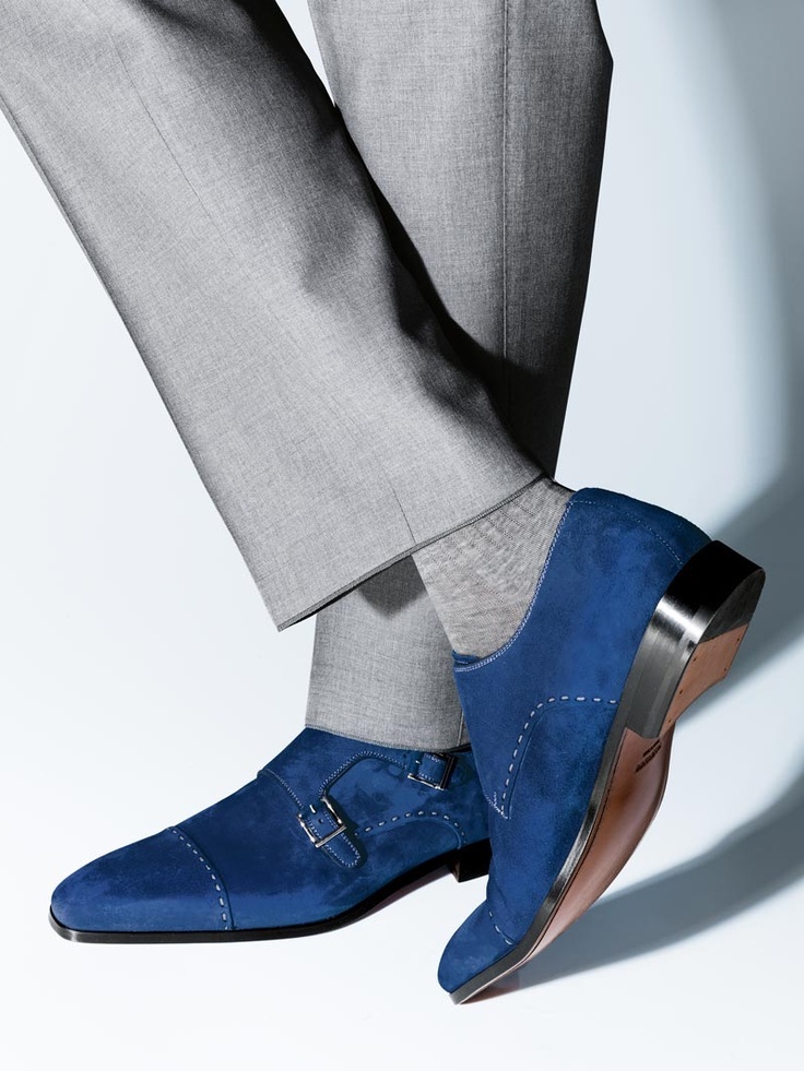Blue Double Monk Suede Leather Shoes 