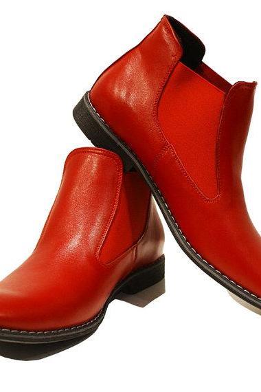red colour leather shoes